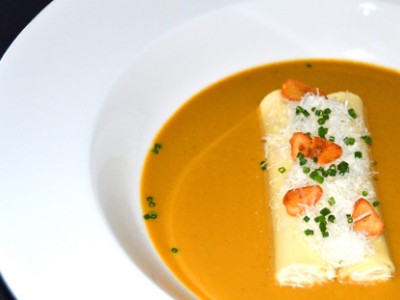 Cream of seafood with cod and cannelloni